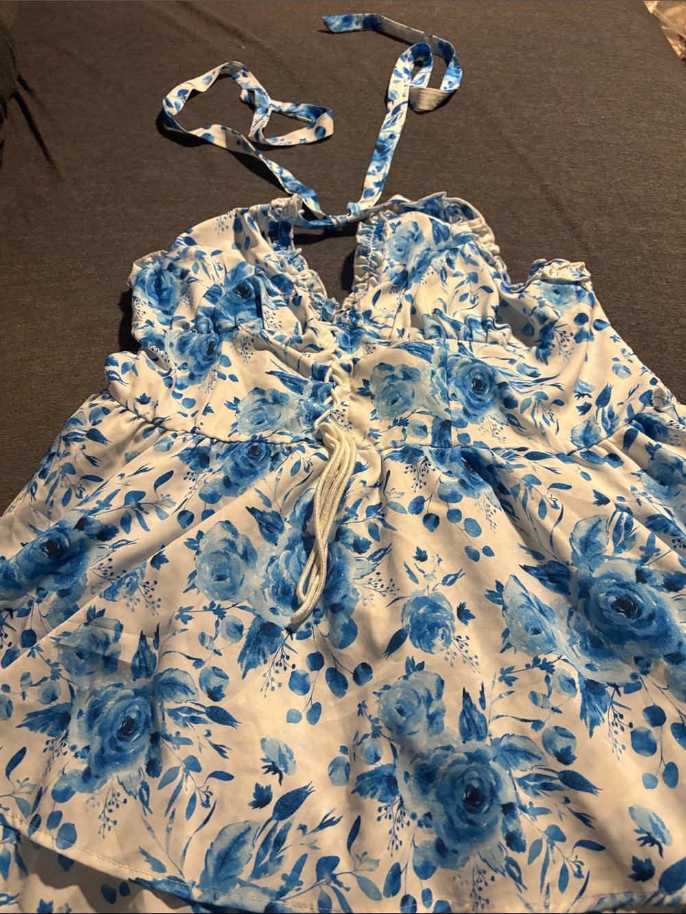 SHEIN White Sundress with Blue Floral Print - Picture 1 of 4